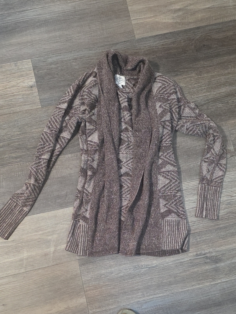 St Johns Bay Women's Large Brown Aztec Open Cardigan 60% Cotton 40% Acrylic.